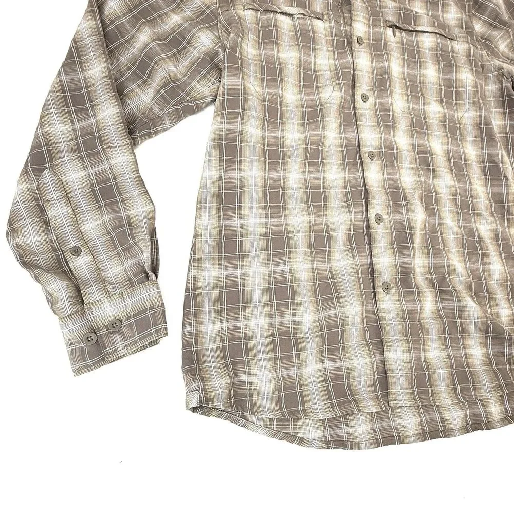 The North Face Shirt Men Large Brown Button Up Hiking Outdoor Plaid Long Sleeve